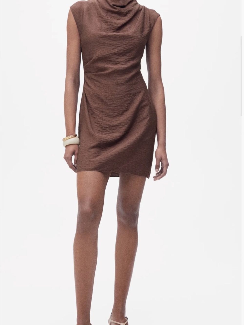 Mango Brown Sleeveless Mini Dress